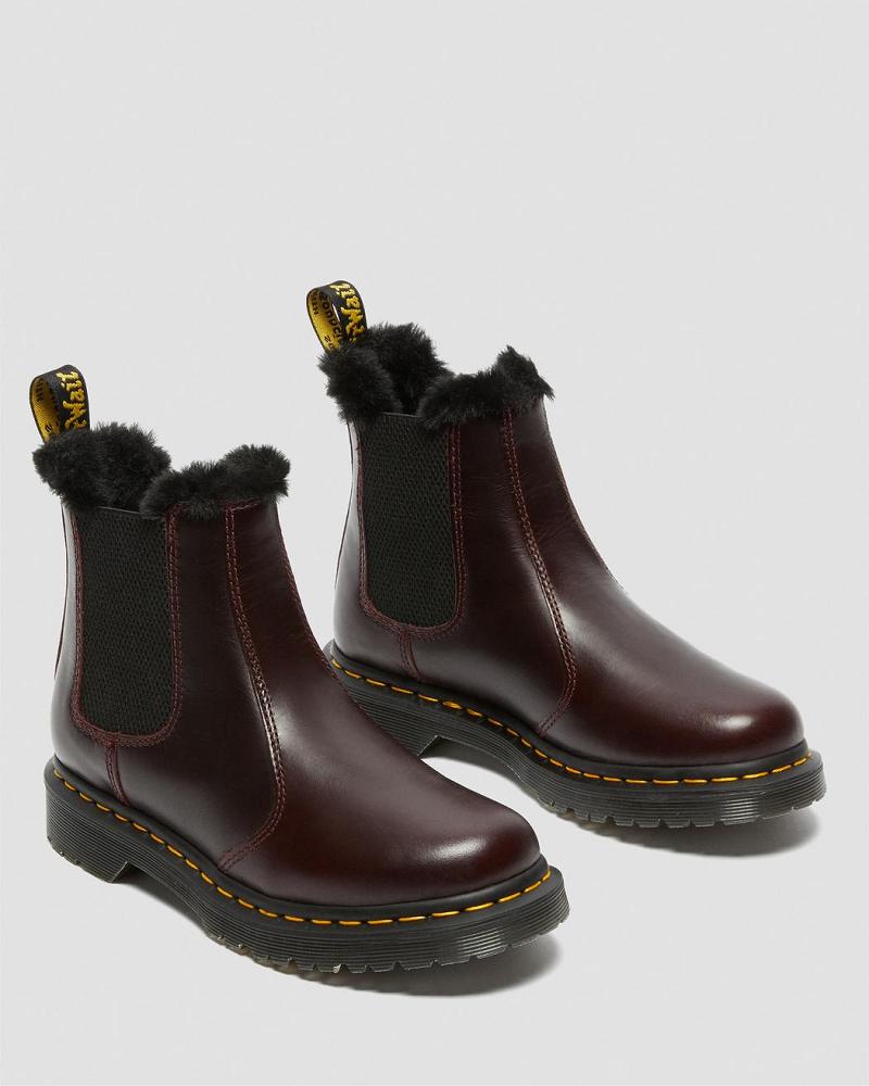 Burgundy Women's Dr Martens 2976 Leonore Faux Fur Lined Chelsea Boots | CA 110UZG